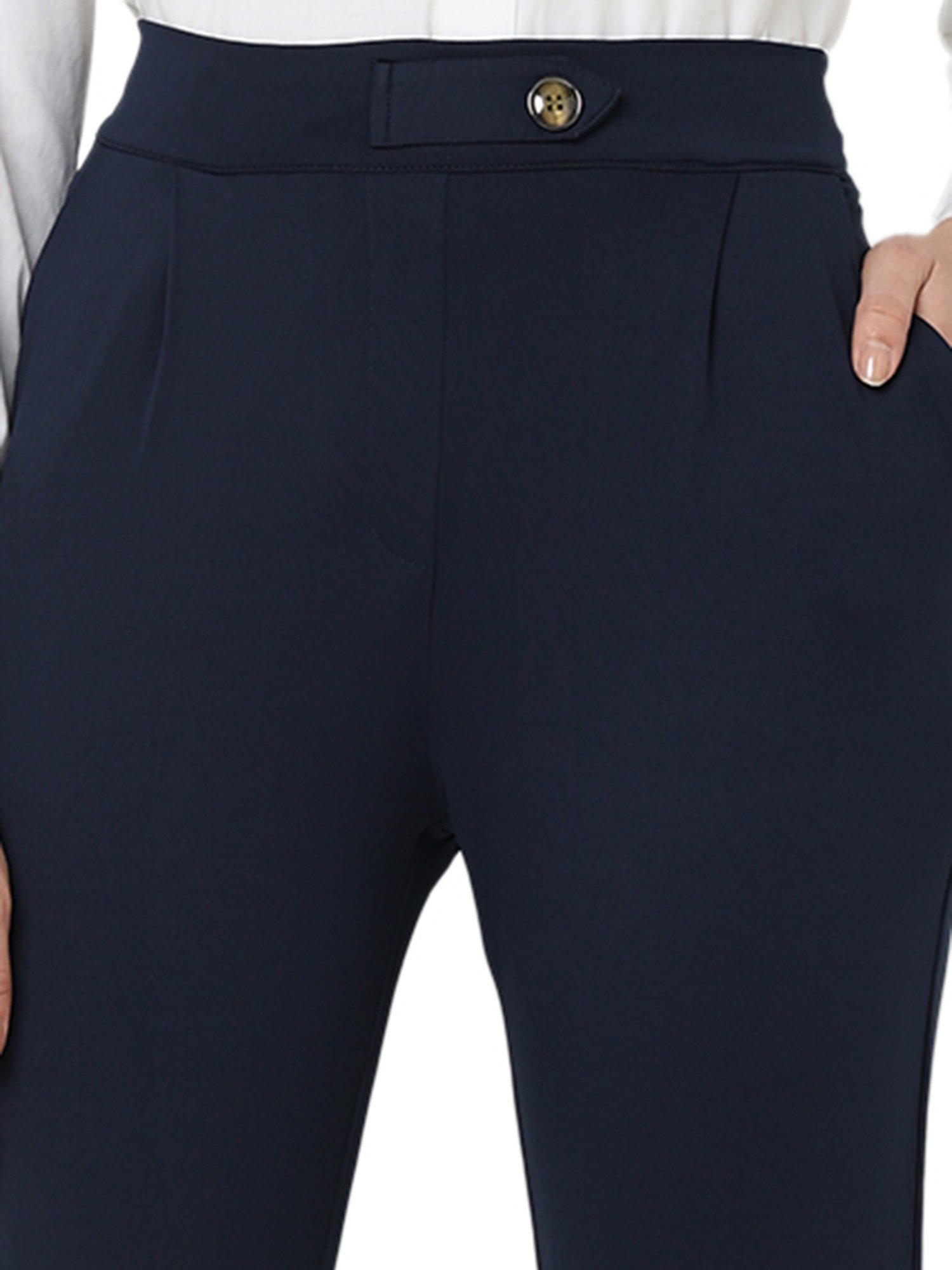 Smarty Pants Navy Cotton Lycra Slim Fit High Rise  Trousers