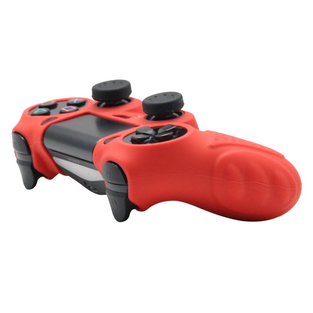 PS4 Controller Grip Skin Anti-Slip Silicone Case Cover for Sony Playstation 4 PS4/Slim/Pro Controller with 8 x FPS Pro Thumb Grips (Red)