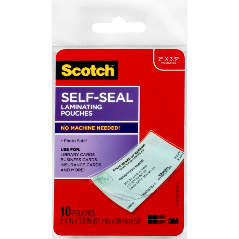 10ct Laminating Pouches Self-Seal 2" x 3.5" - Scotch
