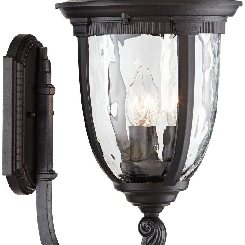 John Timberland European Outdoor Wall Light Fixture Textured Black Upbridge Arm 21" Clear Hammered Glass for Exterior Porch Patio