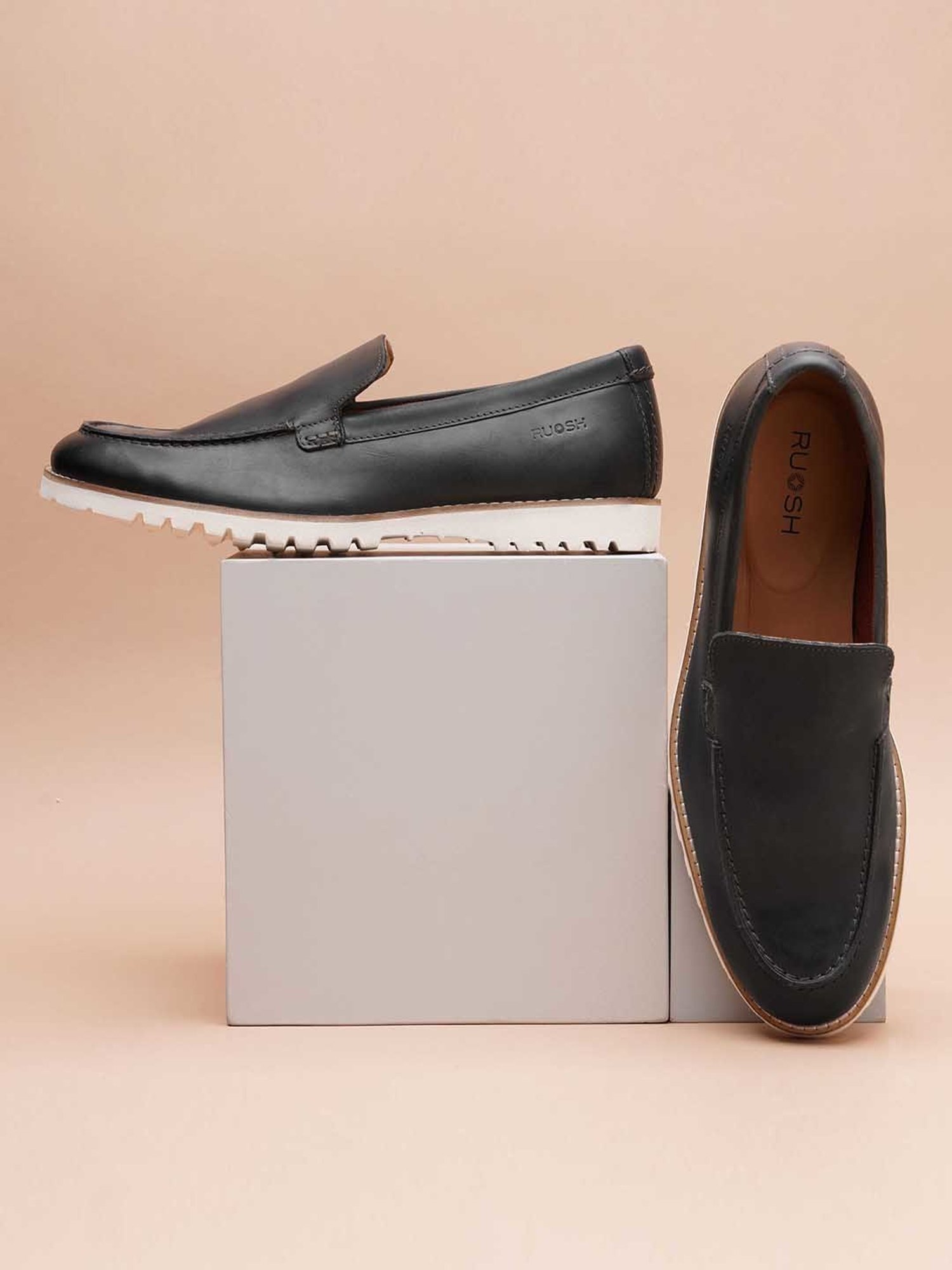 Ruosh Men's Black Casual Loafers