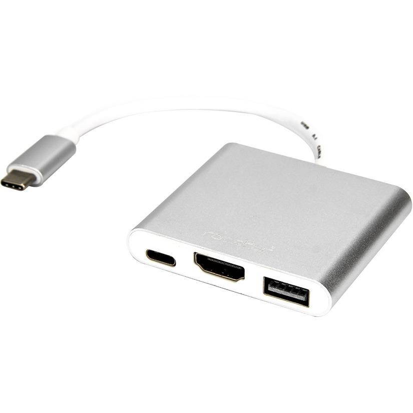 Rocstor Y10A176-S1 Usb-C To Usb 3.0 Hdmi Usb-C 3.1 Multifunction Adapter 15Cm Silver