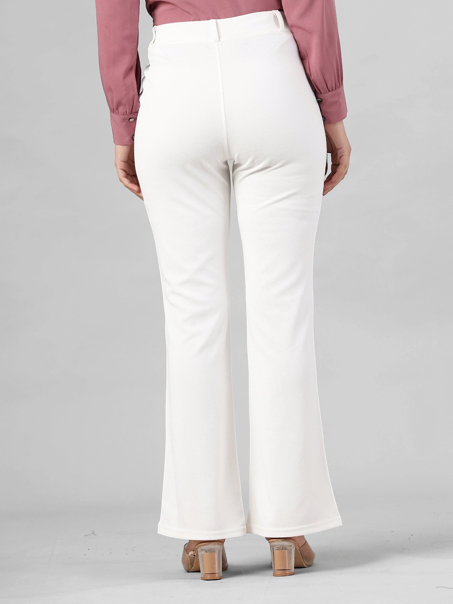 FITHUB White Relaxed Fit High Rise Bootcut Trousers
