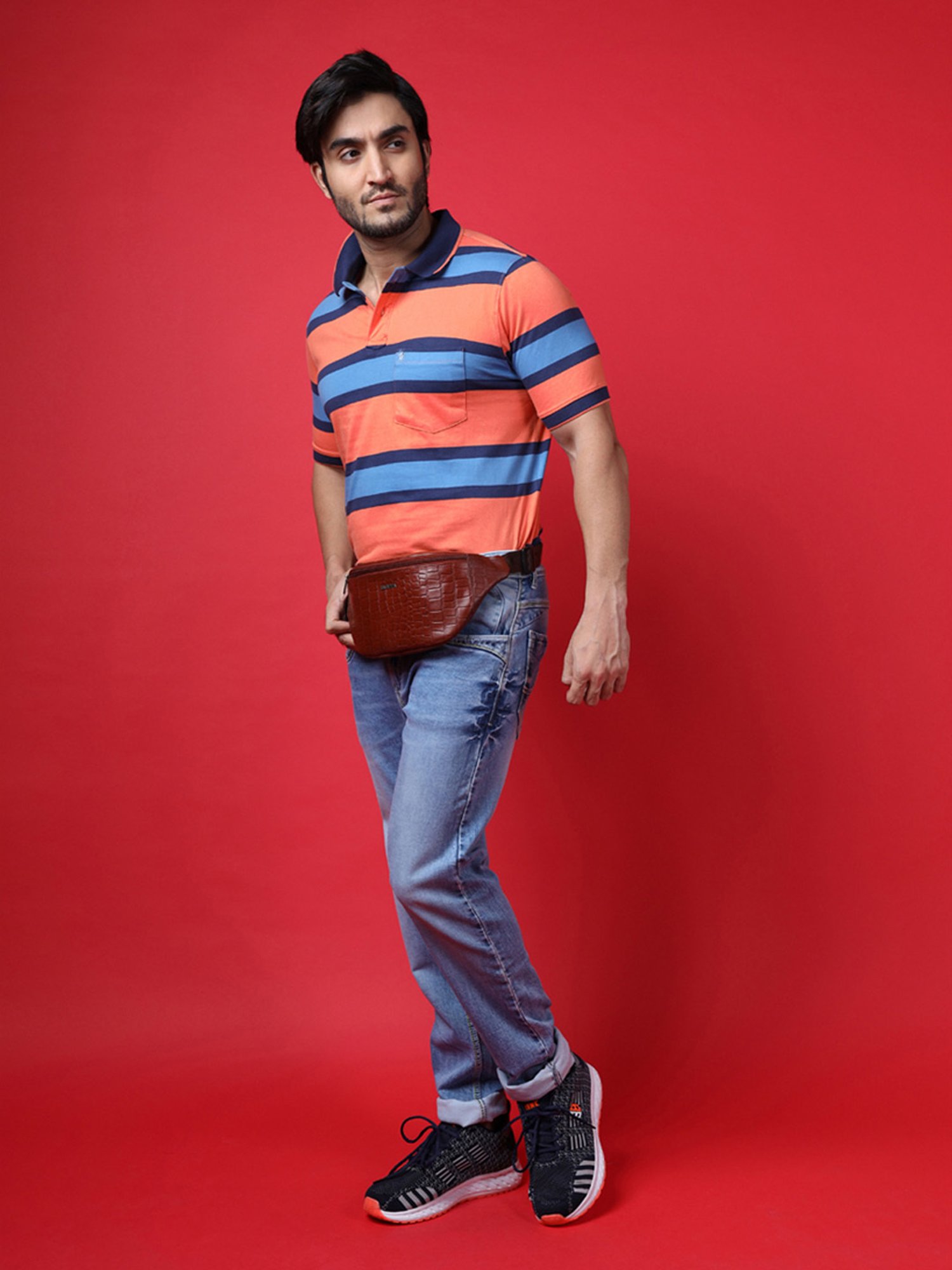 SASSORA Eefa Cognac Textured Leather Medium Belt Bag