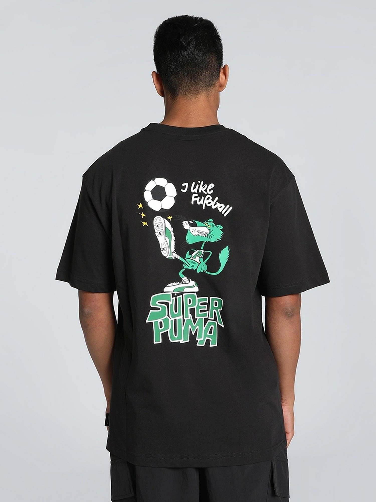 Puma Black Cotton Relaxed Fit Printed T-Shirt