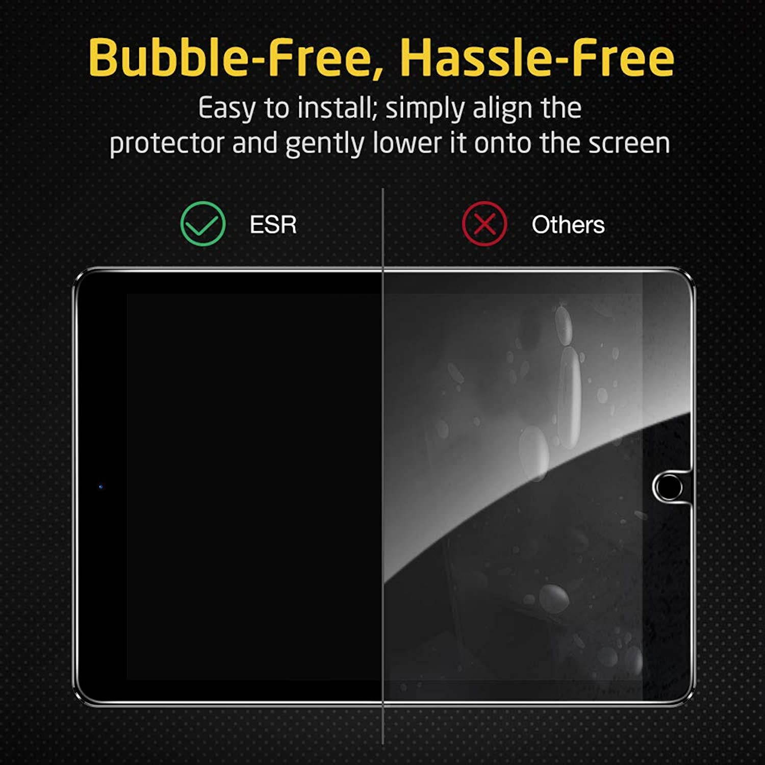 ESR Screen Protector for iPad 10.2 2019 (7th Gen)/iPad Air 3 2019/iPad Pro 10.5, [Free Installation Frame] [Scratch-Resistant] [9H Hardness] HD Clear Premium Tempered Glass Screen Protector, 1 Pack