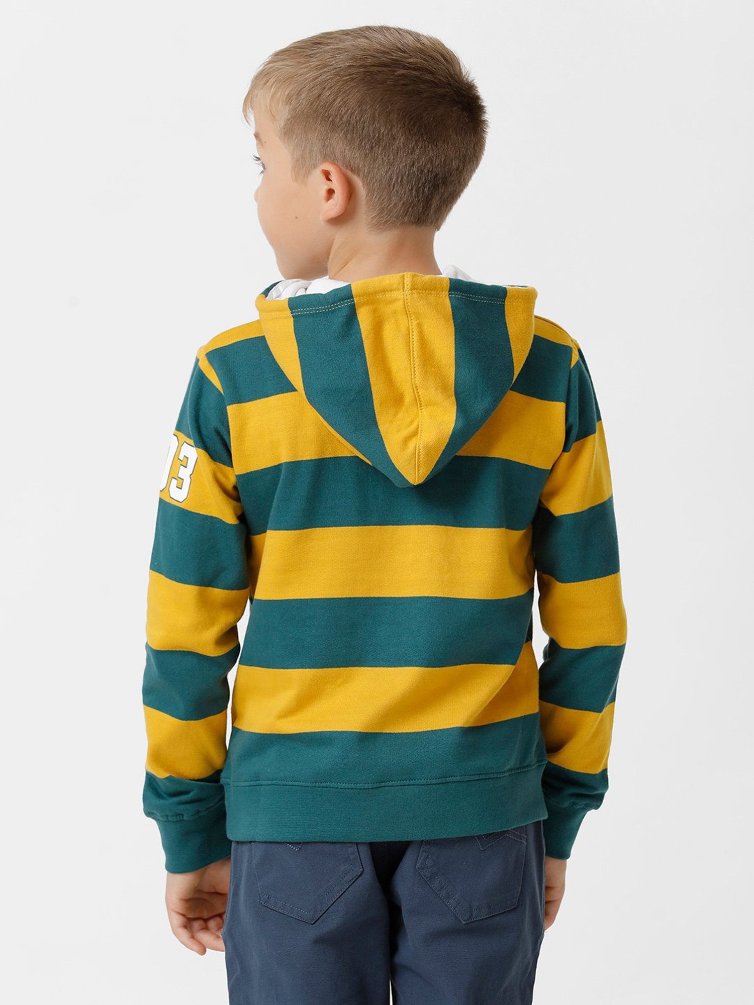 Kate & Oscar Kids Mustard & Teal Striped Full Sleeves Sweatshirt