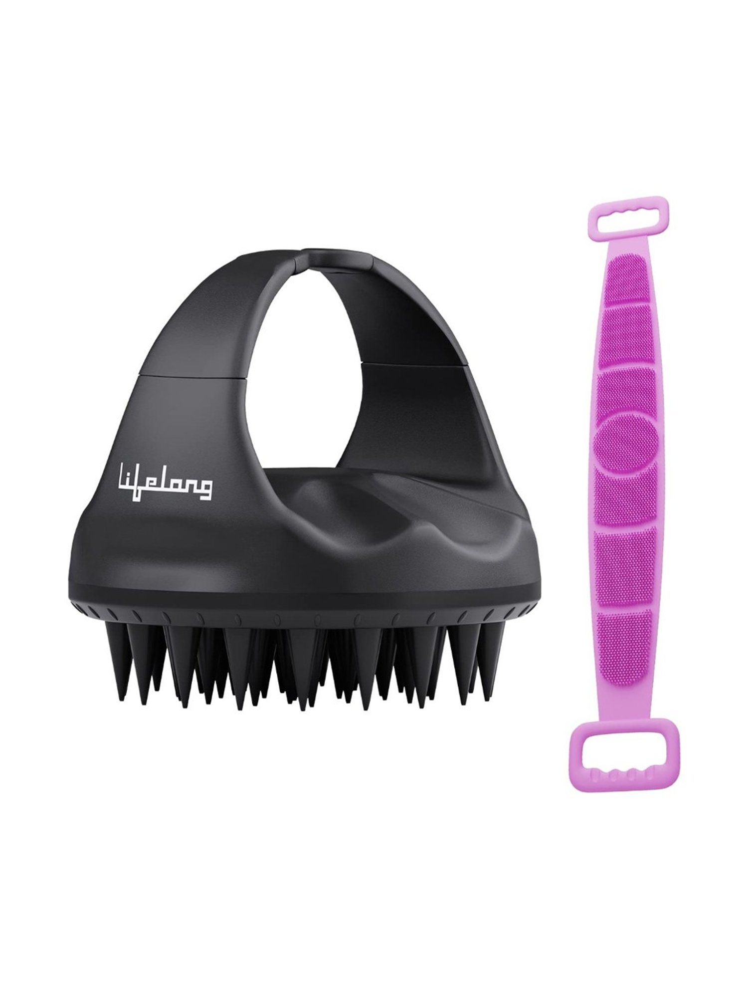 Lifelong LLM657 Silicone Scalp Massager Shampoo Brush with Body Scrubber (Black)