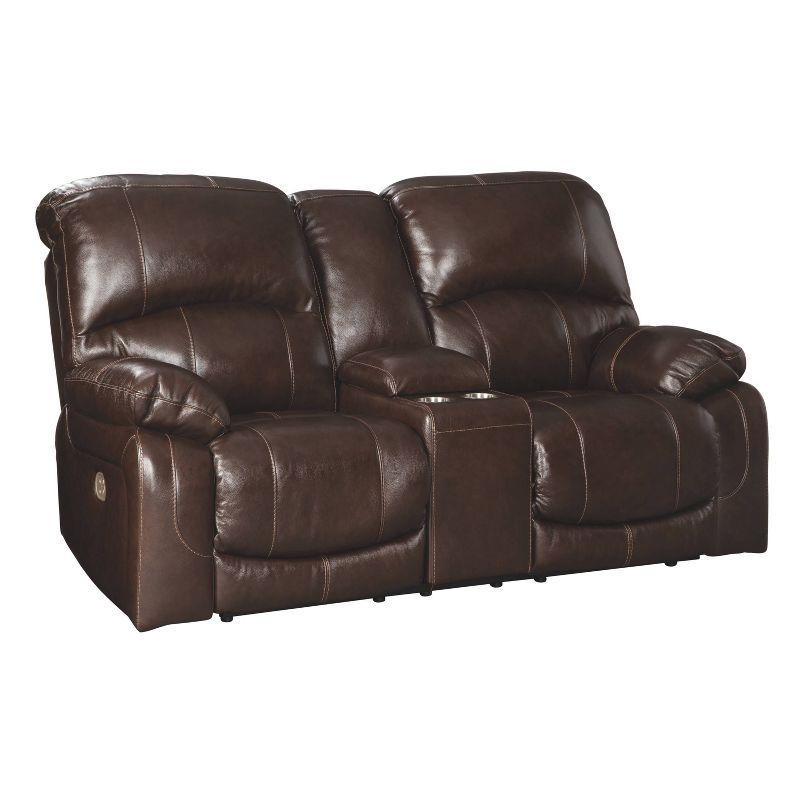 Hallstrung Power Reclining Loveseat with Console/Adjustable Headrest Chocolate Brown - Signature Design by Ashley
