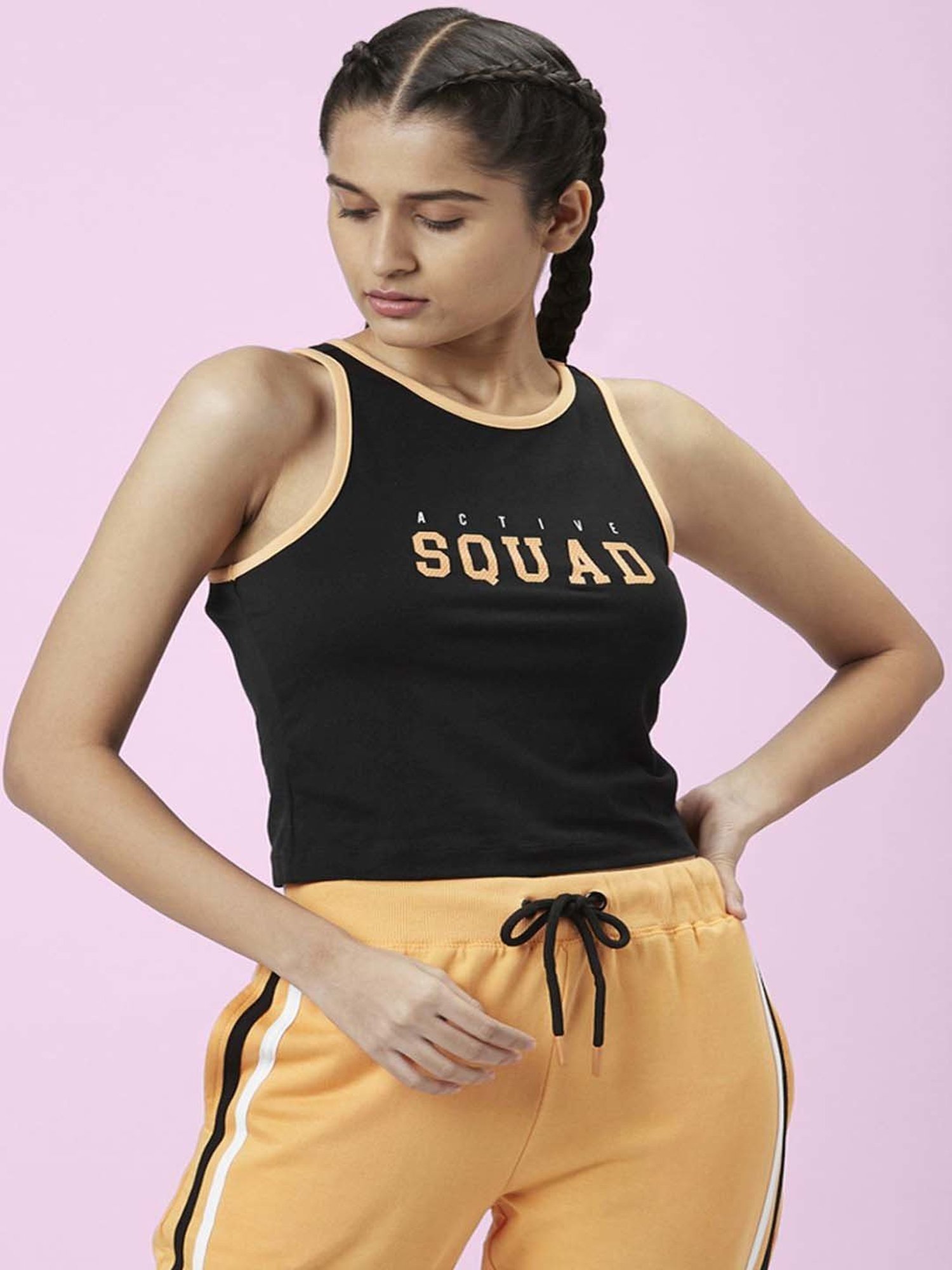 Ajile by Pantaloons Black Cotton Graphic Print Sports Top