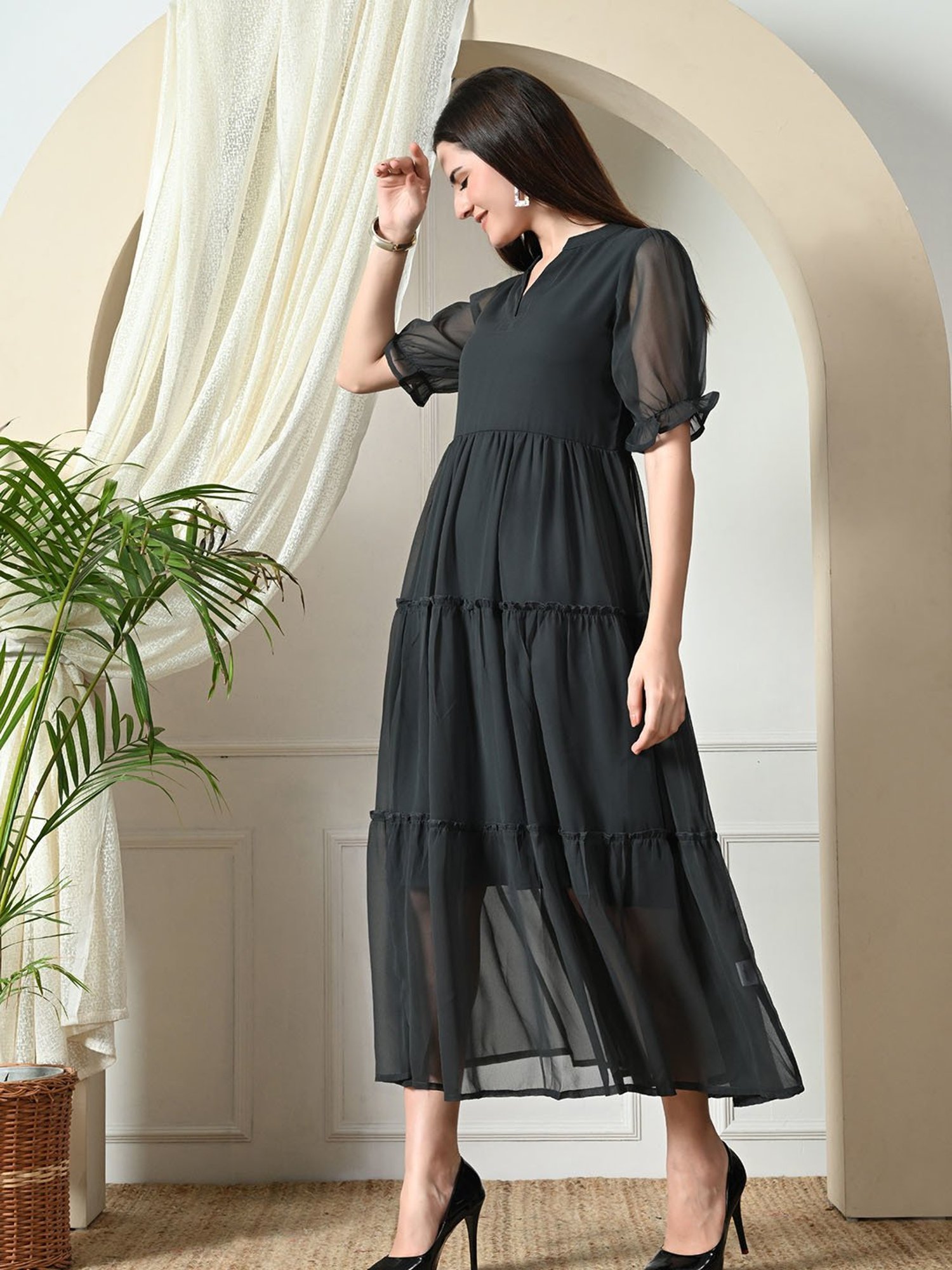 DECKEDUP Grey Relaxed Fit Midi Dress