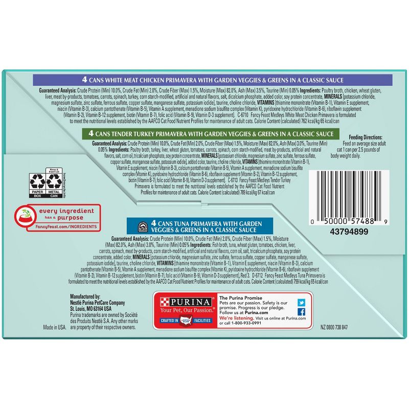 Purina Fancy Feast Medleys Gourmet Wet Cat Food In a Classic Sauce Primavera Collection - 3oz/12ct Variety Pack