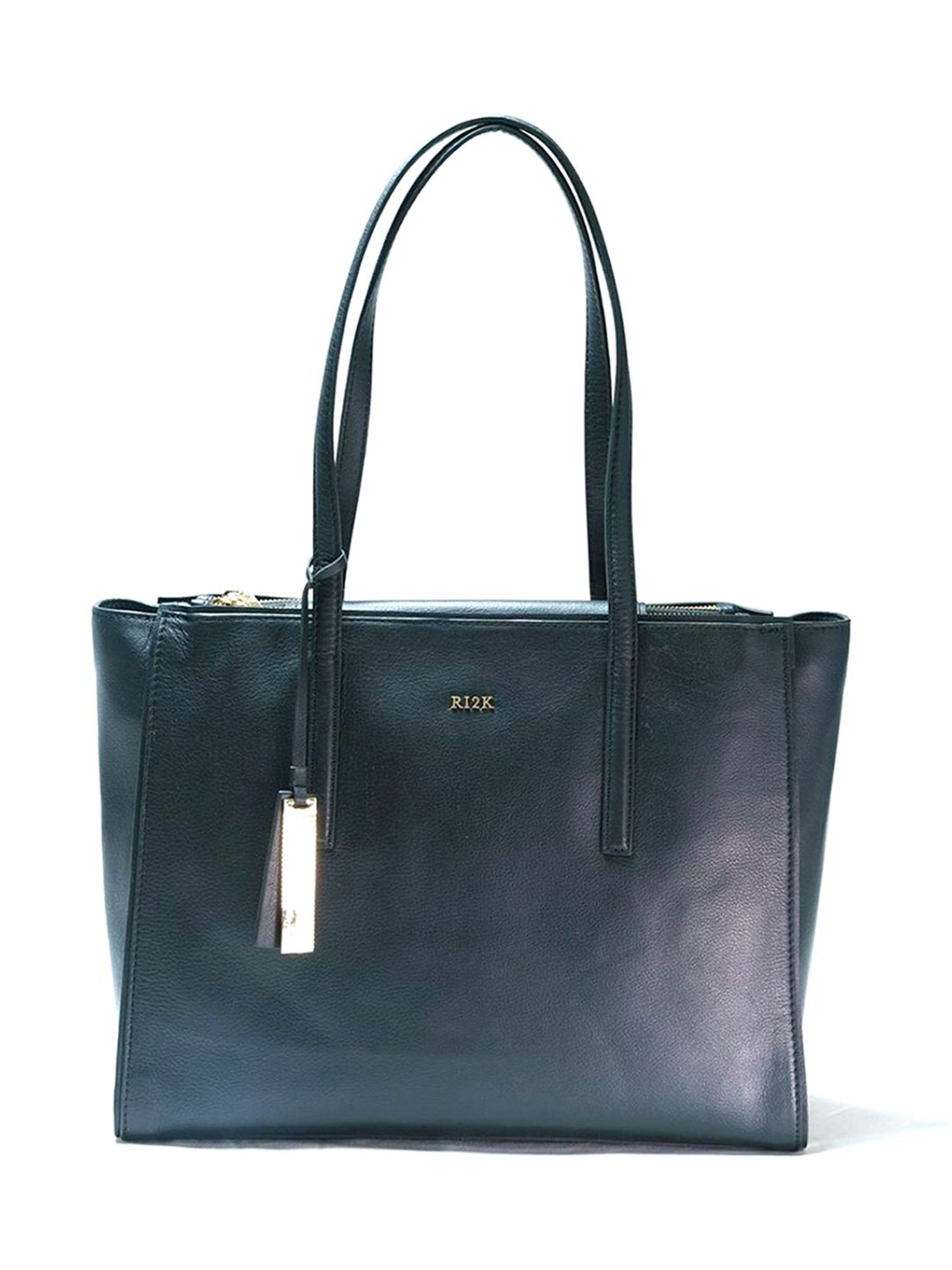 RI2K London Black Leather Large Shoulder Bag