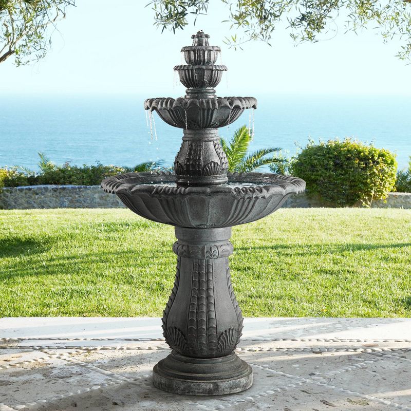 John Timberland Italian Outdoor Floor Water Fountain with Light LED 56 3/4" High 4 Tiered for Yard Garden Patio Deck Home