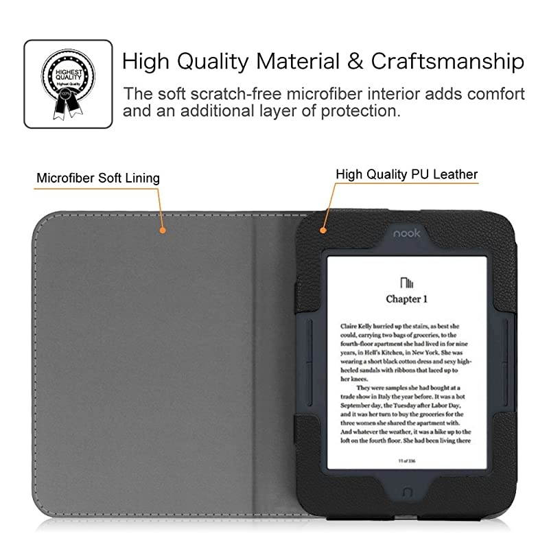 Case for Nook GlowLight 3 Slim Fit Premium Vegan Leather Folio Cover for Barnes and Noble Nook GlowLight 3 eReader 2017 Release Model BNRV520 Black