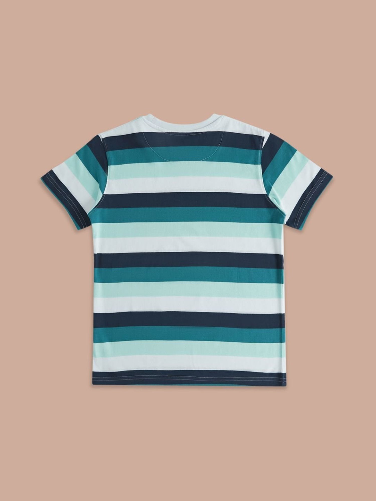 Pantaloons Junior Blue & White Cotton Striped T-Shirt