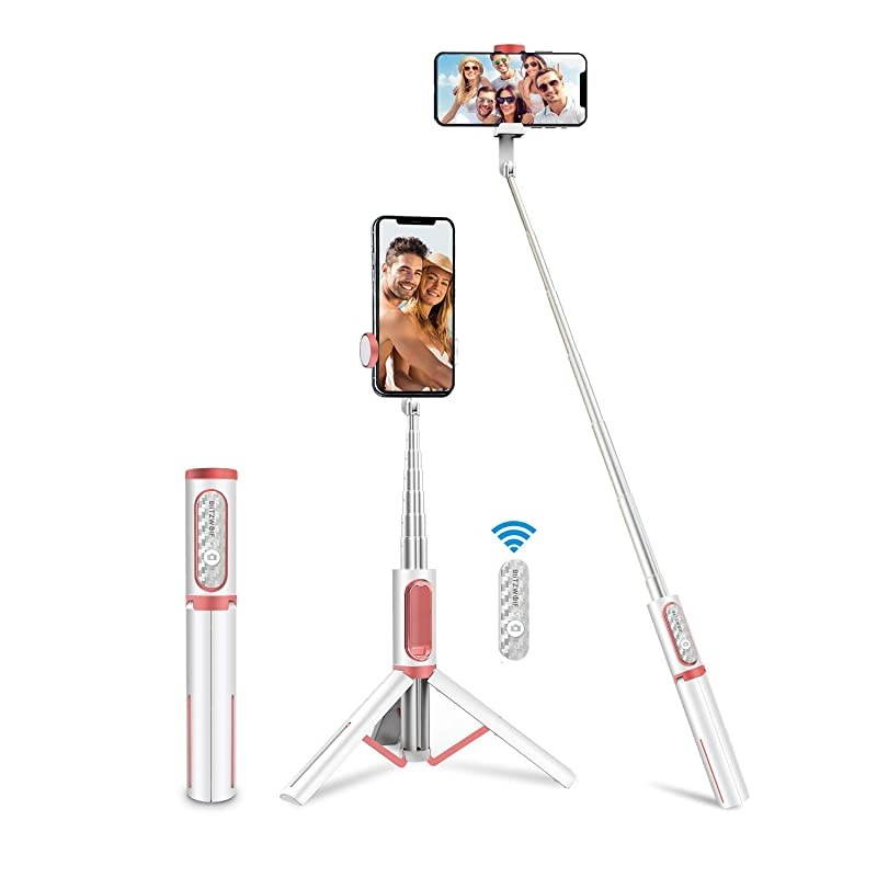 Selfie Stick Tripod  Lightweight Aluminum All in One Extendable Bluetooth Selfie Stick Tripod with Remote for iPhone 1111 ProXS MAXXRXSX88 Plus7 Galaxy S10S9 MoreWhite amp Pink
