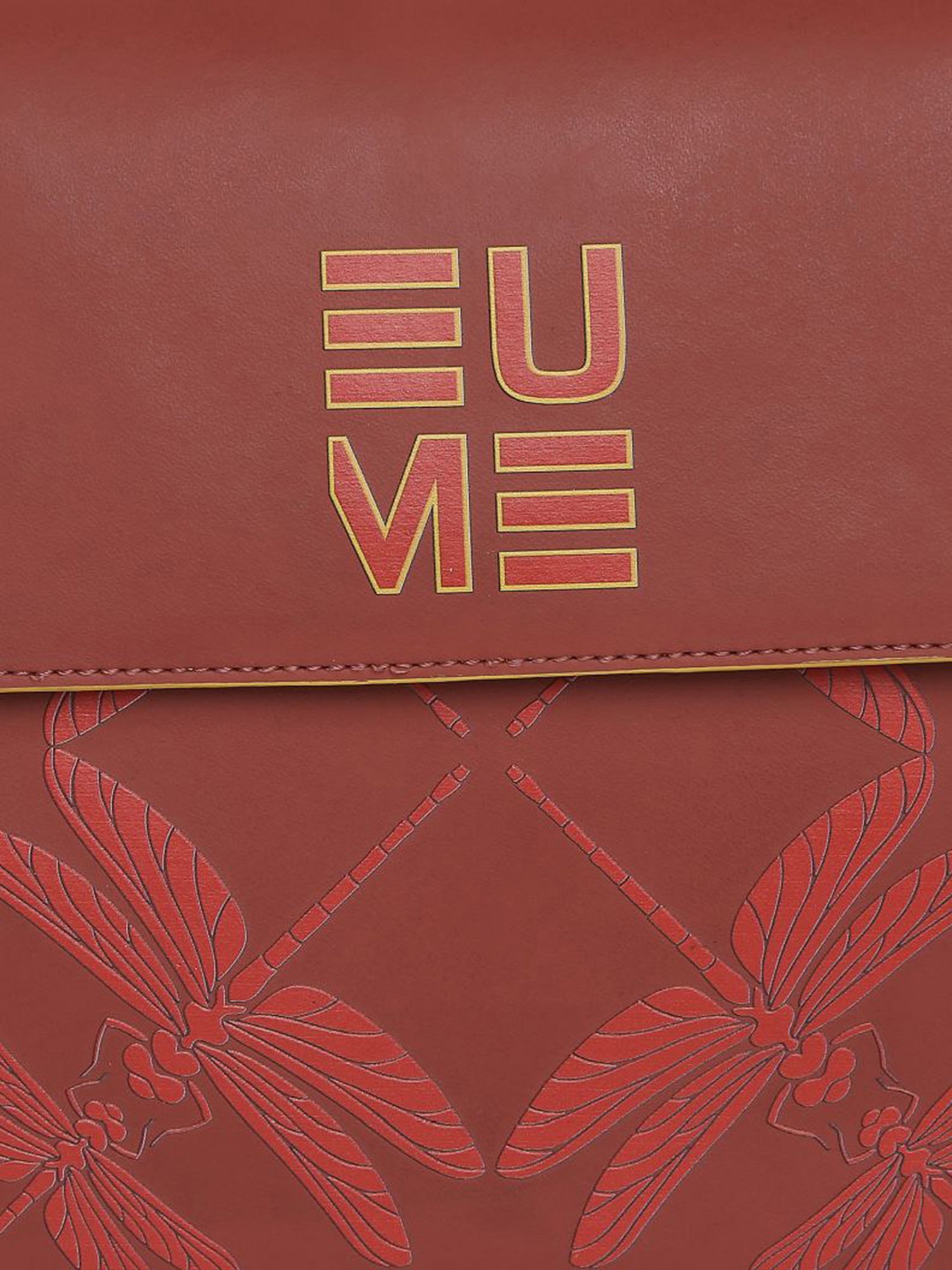 Eume Dragonfly Hot Sauce Red Leather Printed Satchel Handbag