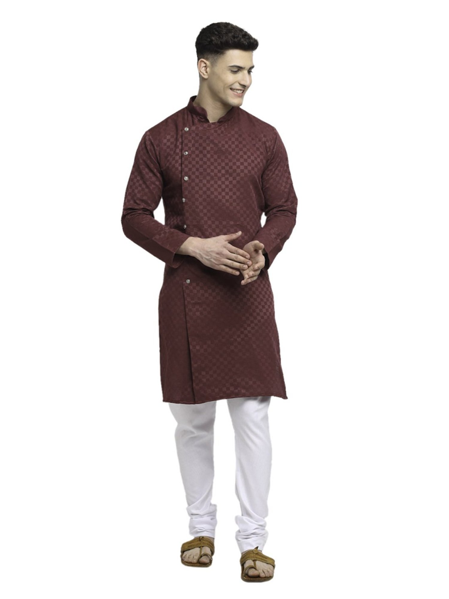 Benstoke Maroon & White Cotton Regular Fit Self Pattern Kurta Bottom Sets