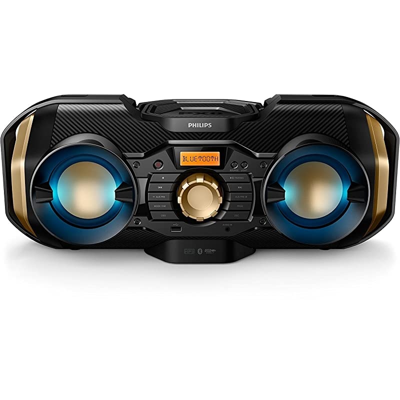 CD Player Boombox CDCDRCDRW Portable wBluetooth USB AMFM Radio Aux LineInput Headset Jack Foldable Carrying Handle and LED Light Phantom Black