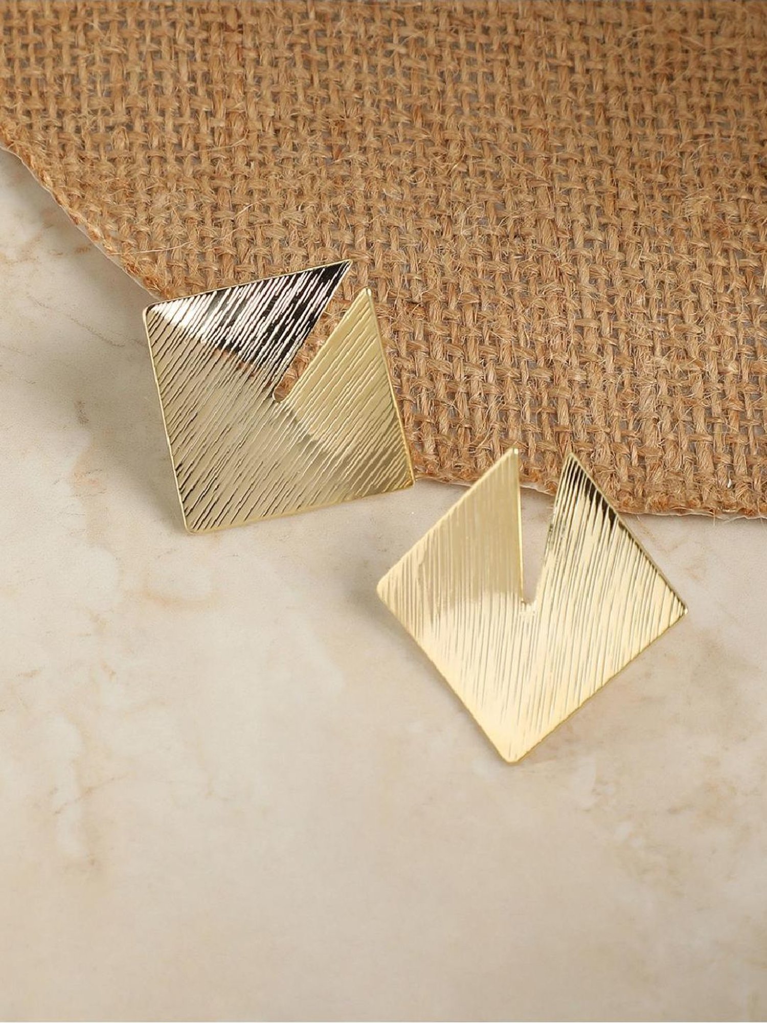 Sohi Women's Dented Textured Rhombus Drop Earrings  Gold