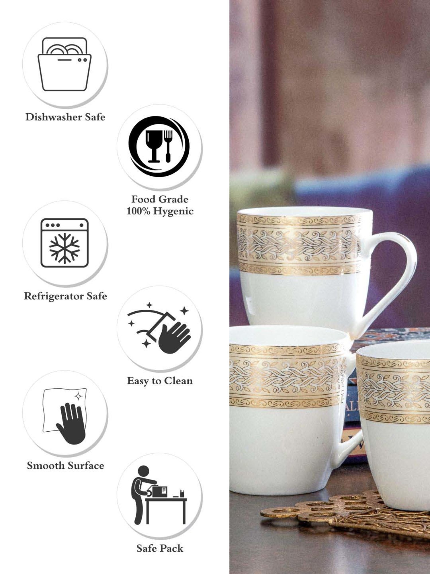 SONAKI White & Pink Bone China Coffee Mug (0.17 L) - Set of 6