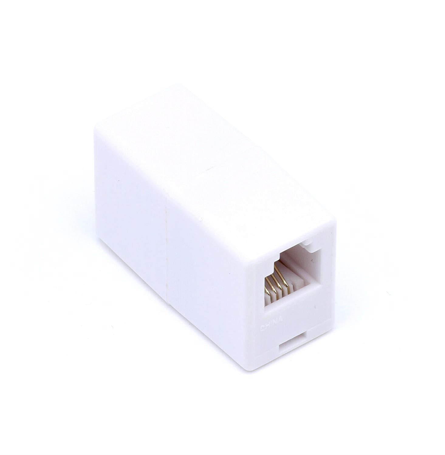 Phone Cord Coupler RJ11 | Modular 4 Conductor 2 Line Class | White | One Pack
