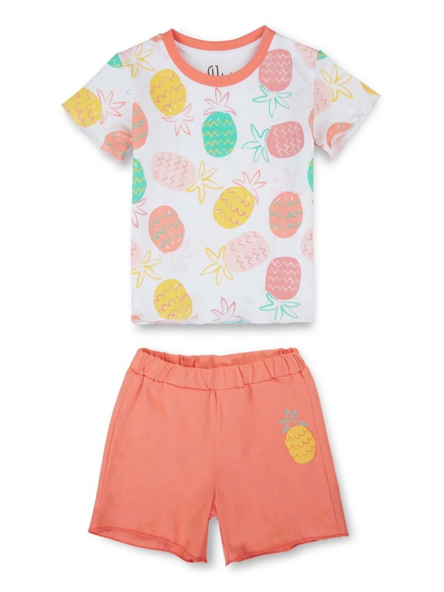 GJ baby Kids White & Peach Cotton Printed T-Shirt Set
