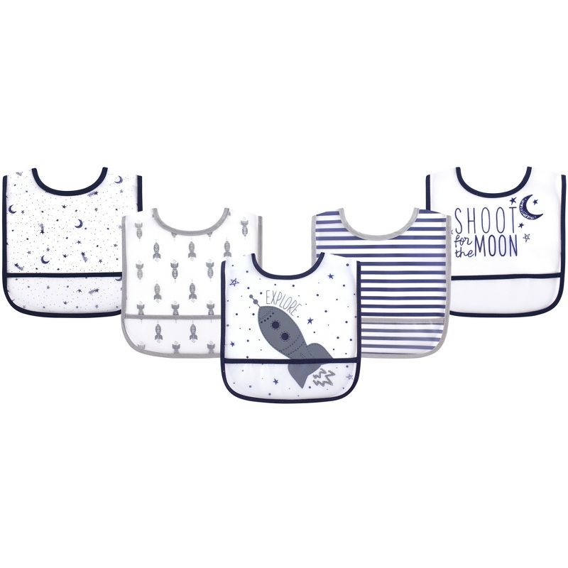 Yoga Sprout Baby Boy Waterproof PEVA Bibs 5pk, Moon, One Size