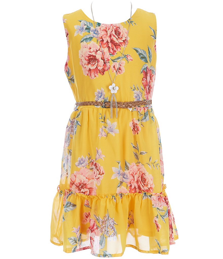I.N. Girl Big Girls 7-16 Floral Belted Fit-And-Flare Dress