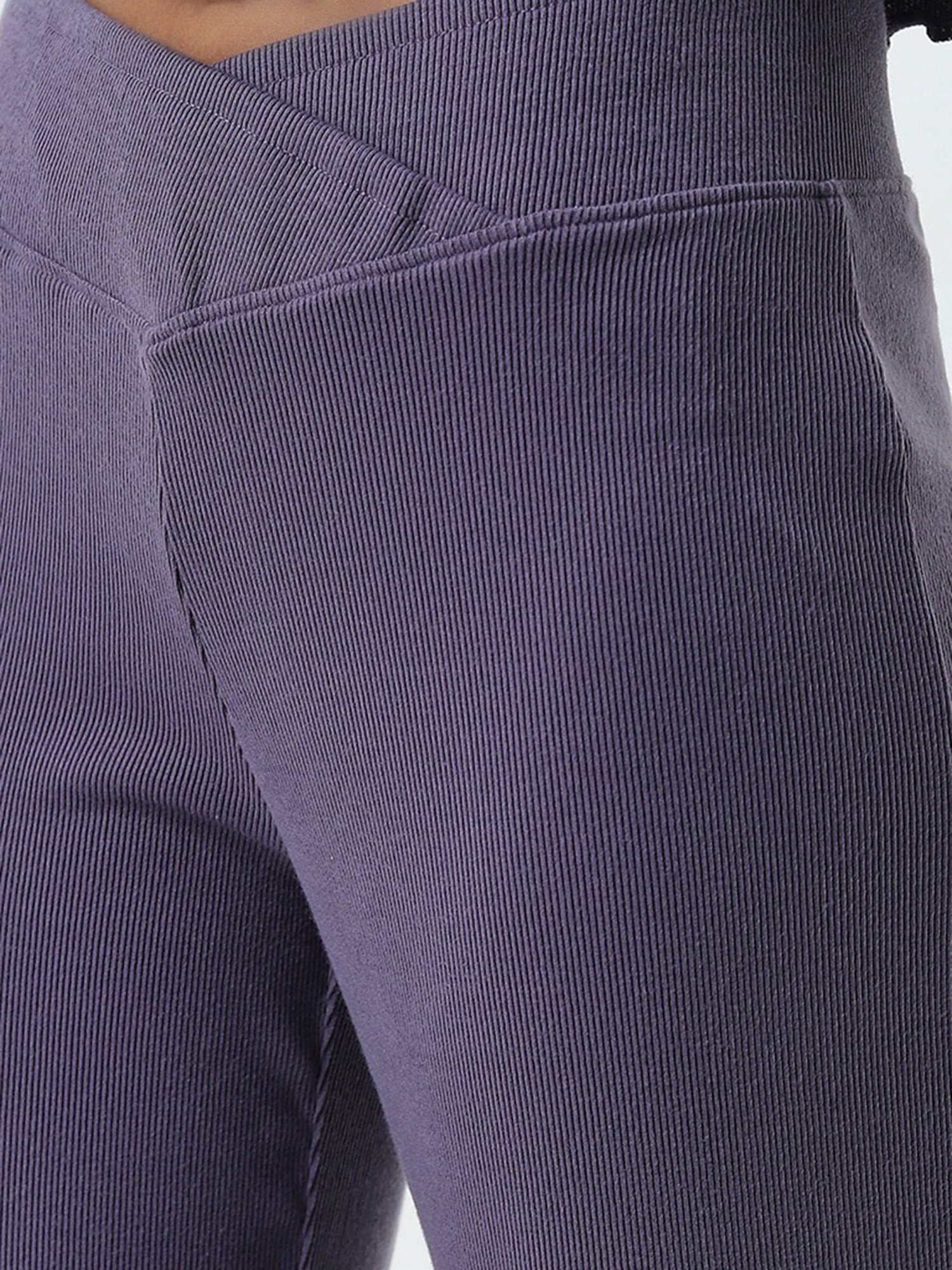 Superstar by Westside Purple Ribbed Textured High-Rise Pants