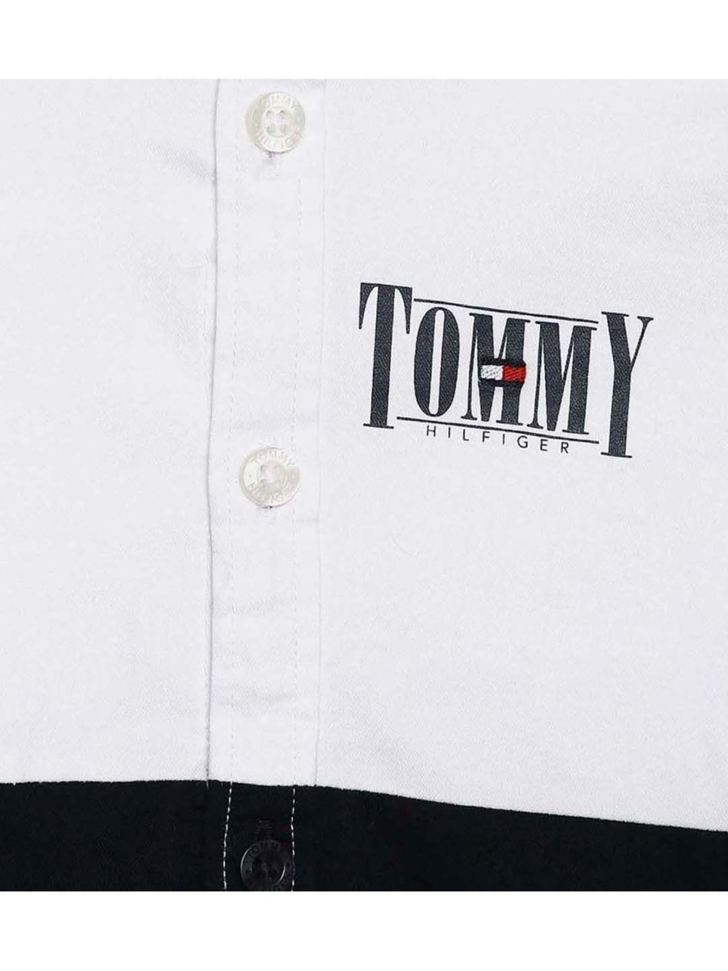 Tommy Hilfiger Kids Desert Sky & White Cotton Color Block Full Sleeves Shirt