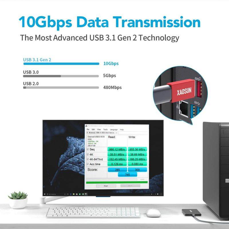 USB C to USB 3.0 Adapter - XAOSUN 3.1 USB C Female to USB Male Adapter - Support One-Sided 10Gbps Data Sync & Fast Charging - Compatible with Laptops PC Chargers [2 Pack]