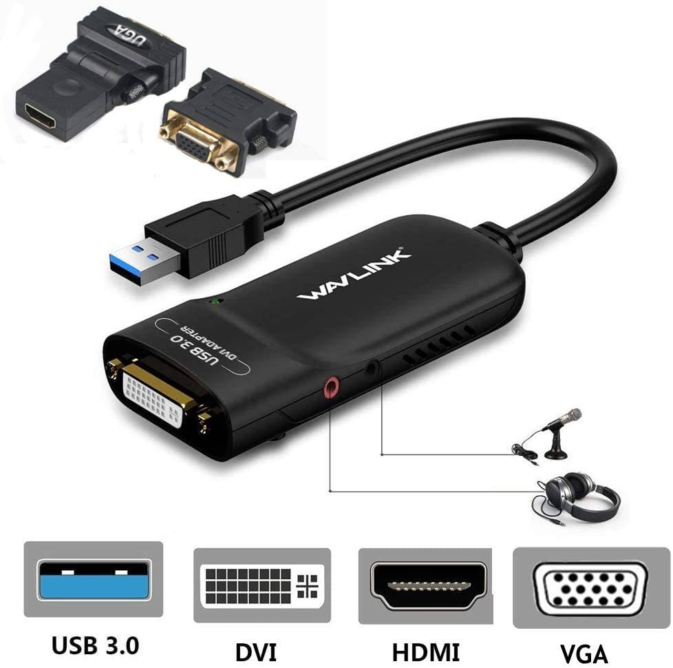Wavlink USB 3.0 to HDMI Universal Video Graphics Adapter with Audio Port Displaylink Chip Supports up to 6 Monitor displays, 2048x1152 External Video Card Adapter Support Windows, Mac OS & Chrome OS