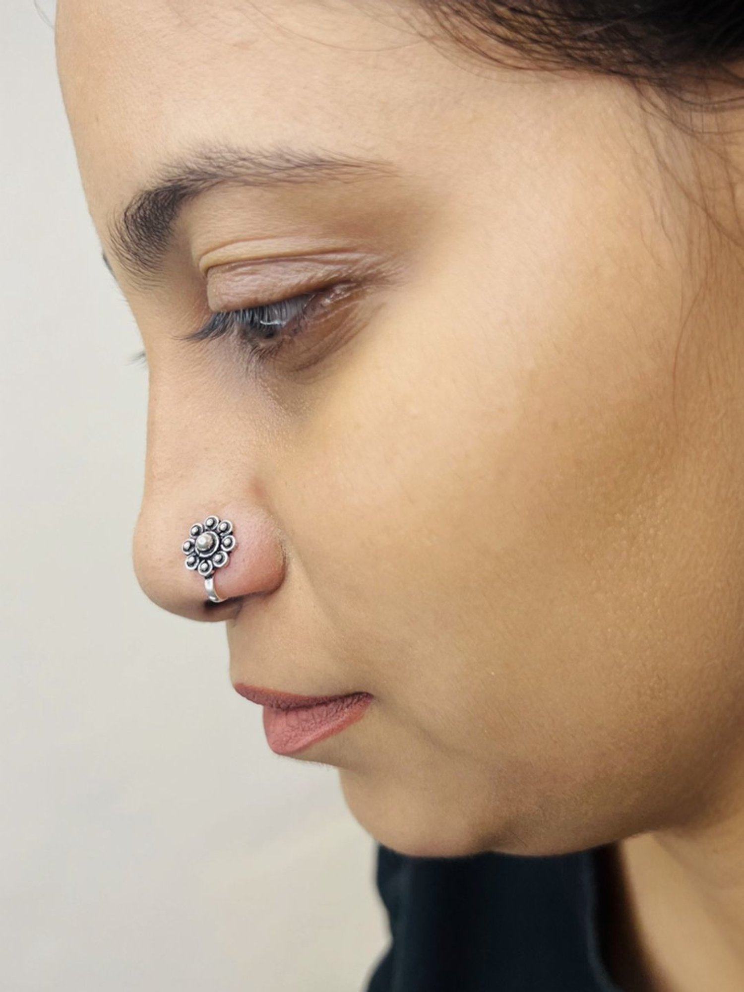 Arte Jewels 925 Sterling Silver Oxidized Flower-shape Clip on Nosepin for Women & Girls