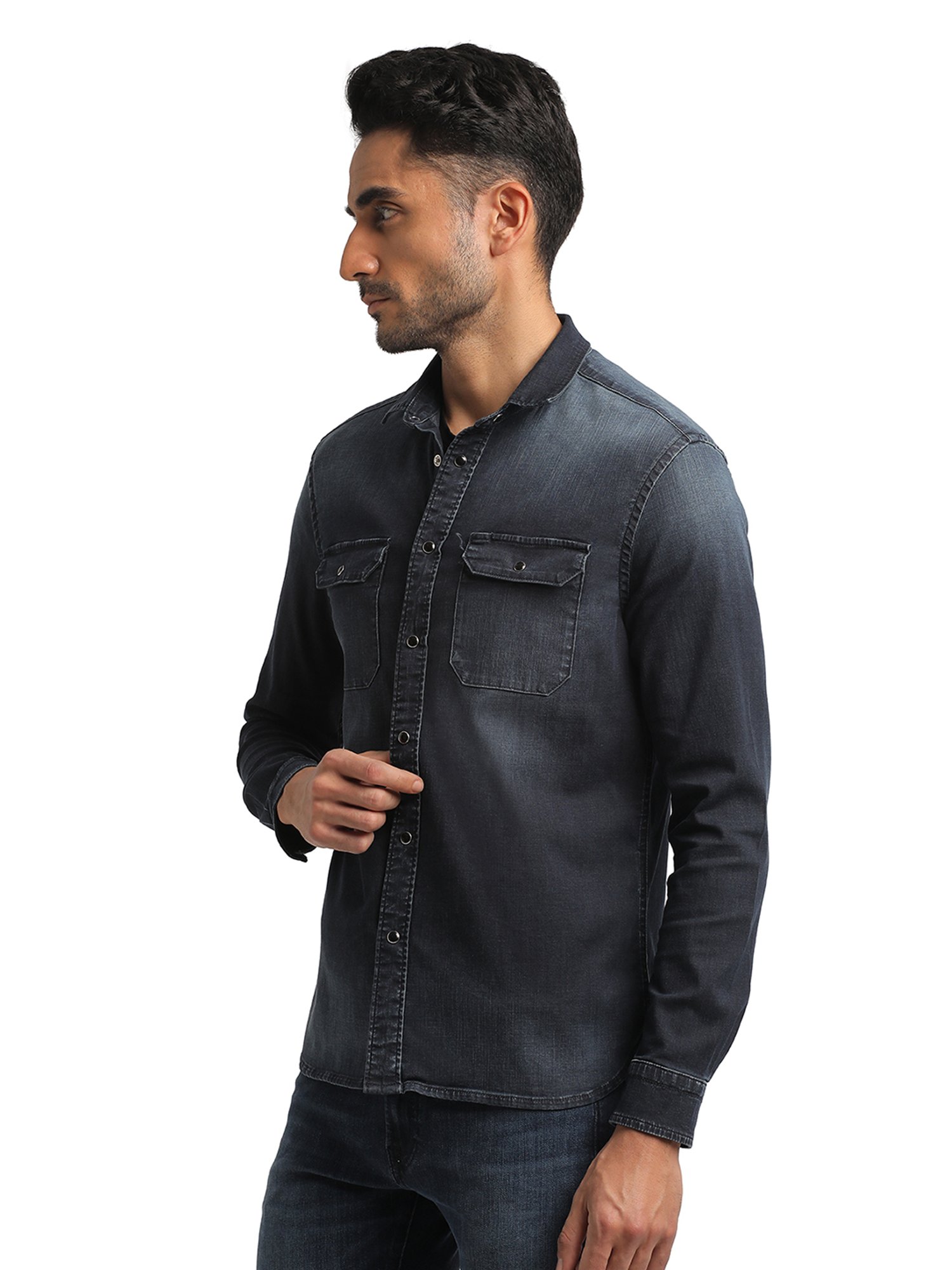 EVERBLUE Dark Blue Regular Fit Shirt