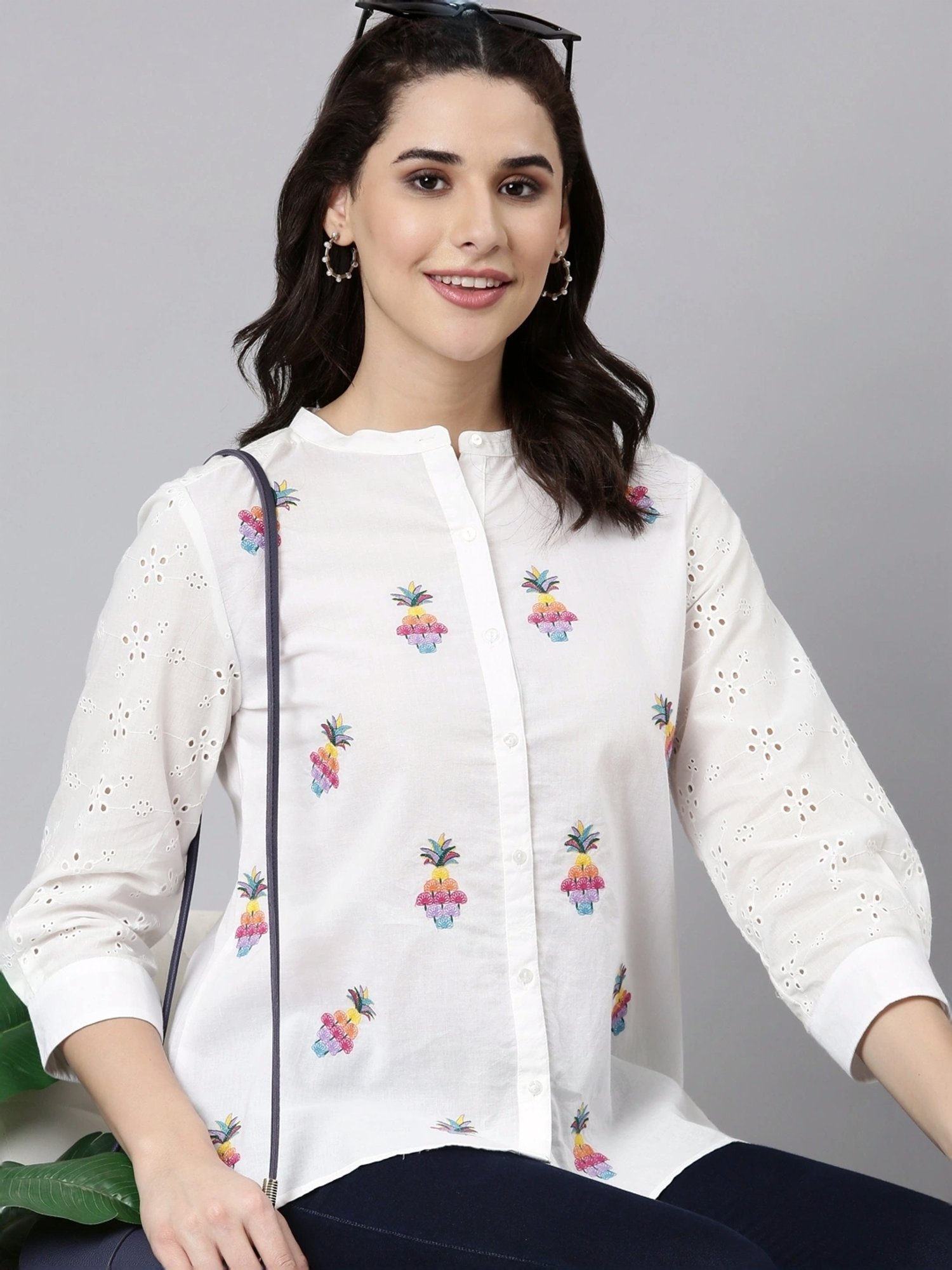 Zolo Label White Cotton Embroidered Shirt