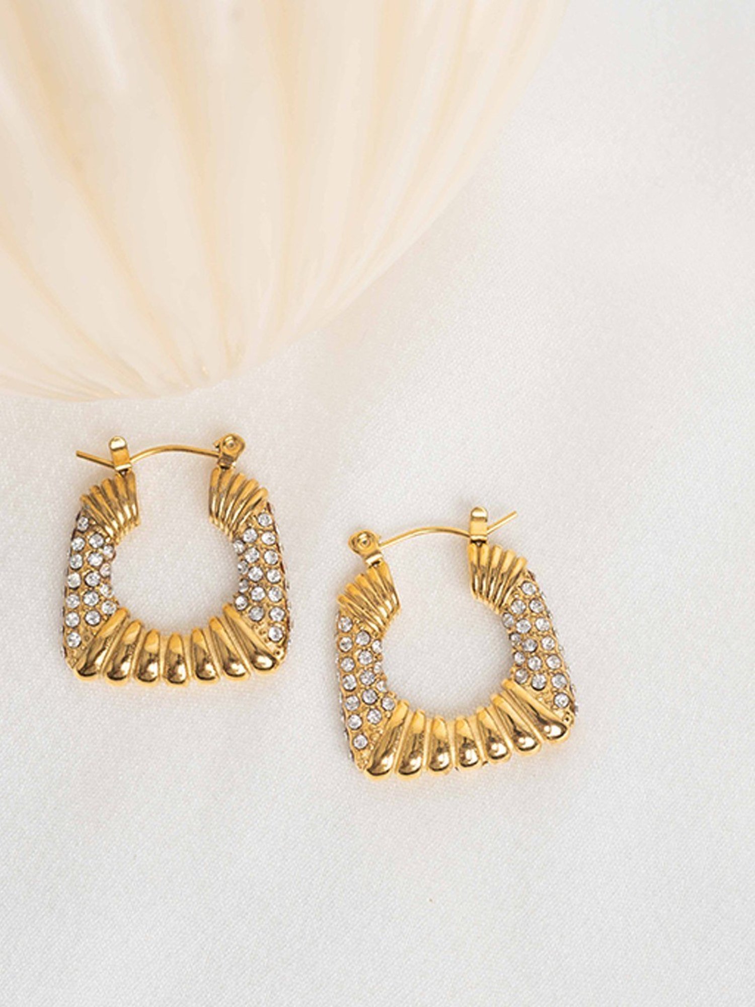 Perfectly Average Diamond CZ Studded Textured Hoops for Women & Girls