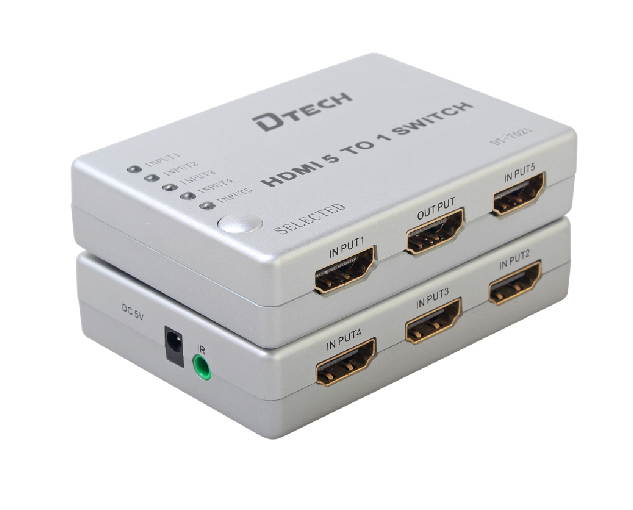 DTECH DT-7021 5-to-1 HDMI Video Switch with Remote Control,5-Port HDMI Switcher Selector Splitter +Remote; Switch 5 HD devices to 1 HDTV