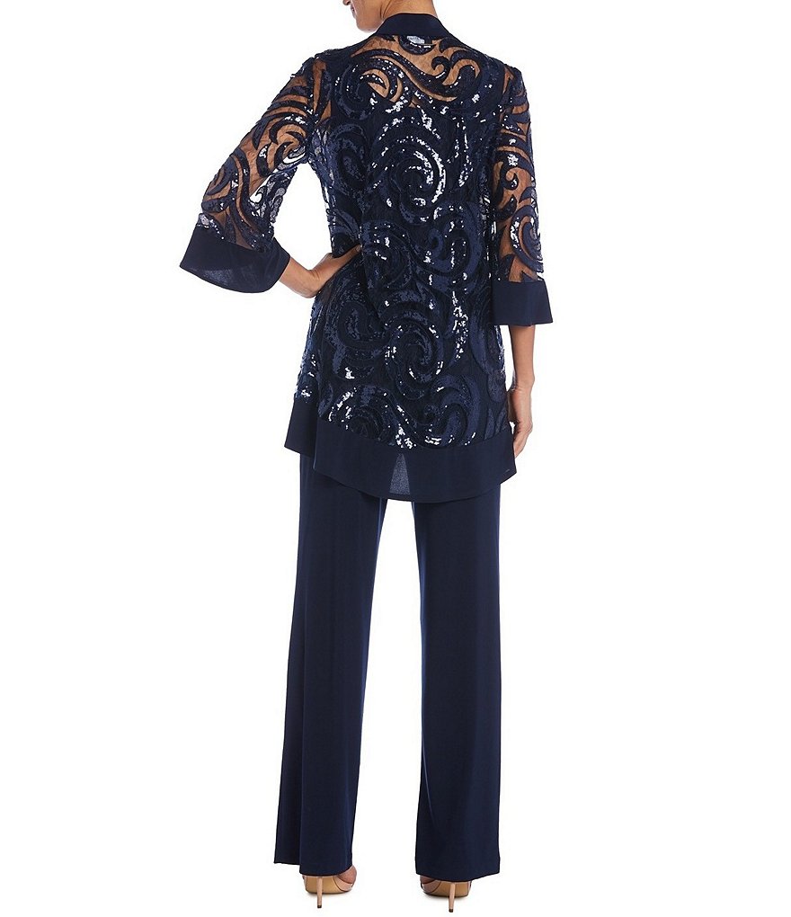 R & M Richards Swirl Sequin Jacket 2-Piece Pant Set