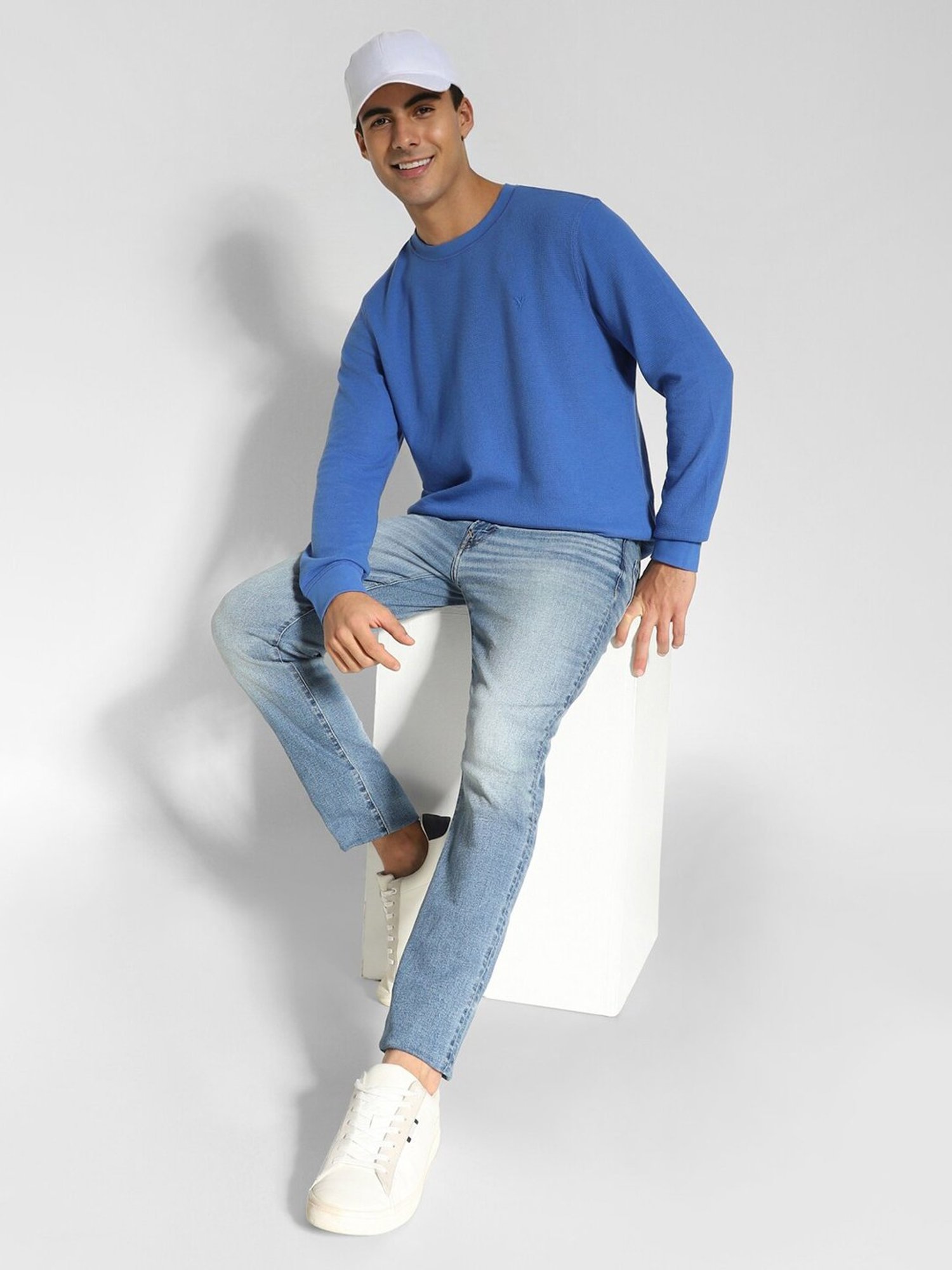 American Eagle Blue Regular Fit Texture T-Shirt