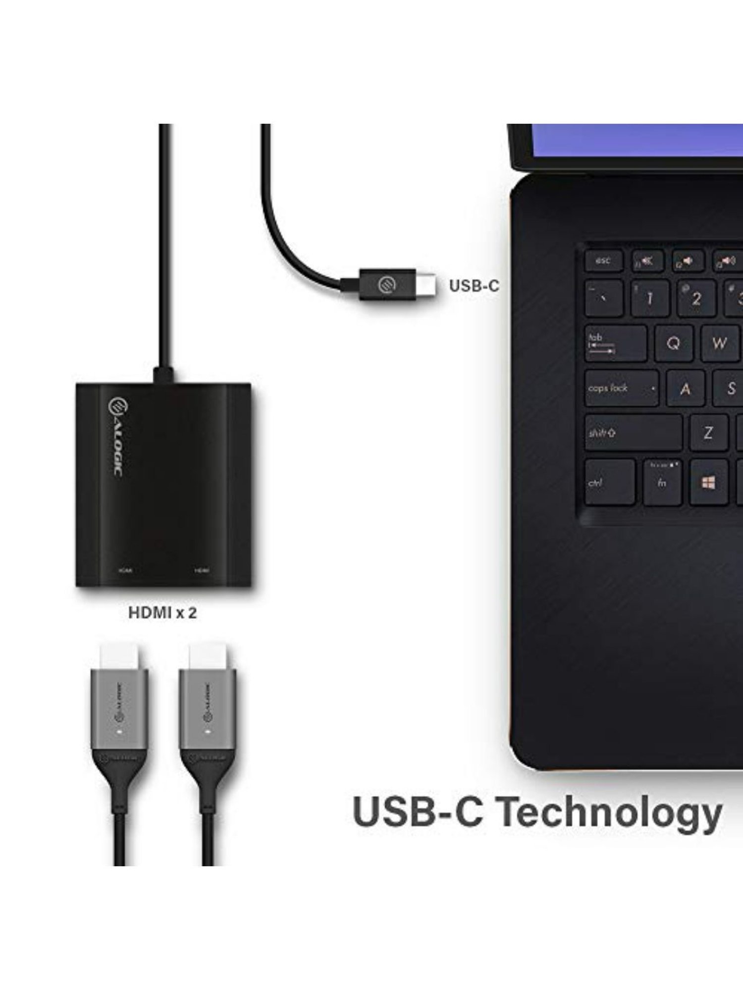 Alogic USB-C to Dual HDMI 2.0 Adapter (Black)