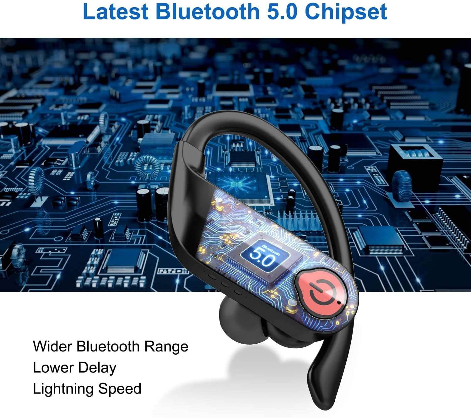 True Wireless Earbuds Bluetooth 5.0 Wireless Headphones Deep Bass Stereo Sound Noise Cancelling Sweatproof TWS Bluetooth Earbuds Built-in Mic in-Ear Wireless Earphones with Portable Qi Charging Box