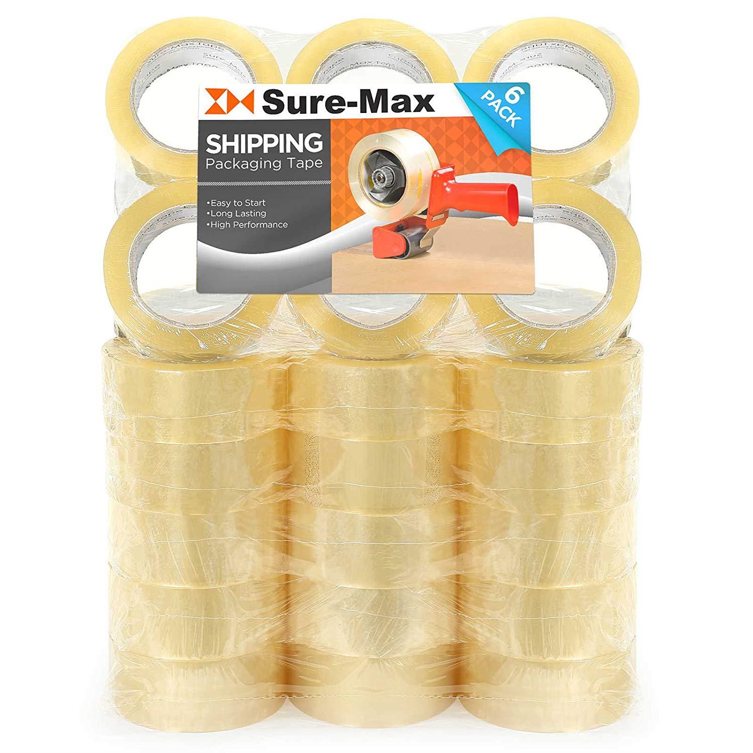 Sure-Max 36 Rolls (Case) Premium Shipping & Packing Tape (2" x 110 yard/330' each) - Moving & Adhesive Carton Sealing - 2.0mil Clear