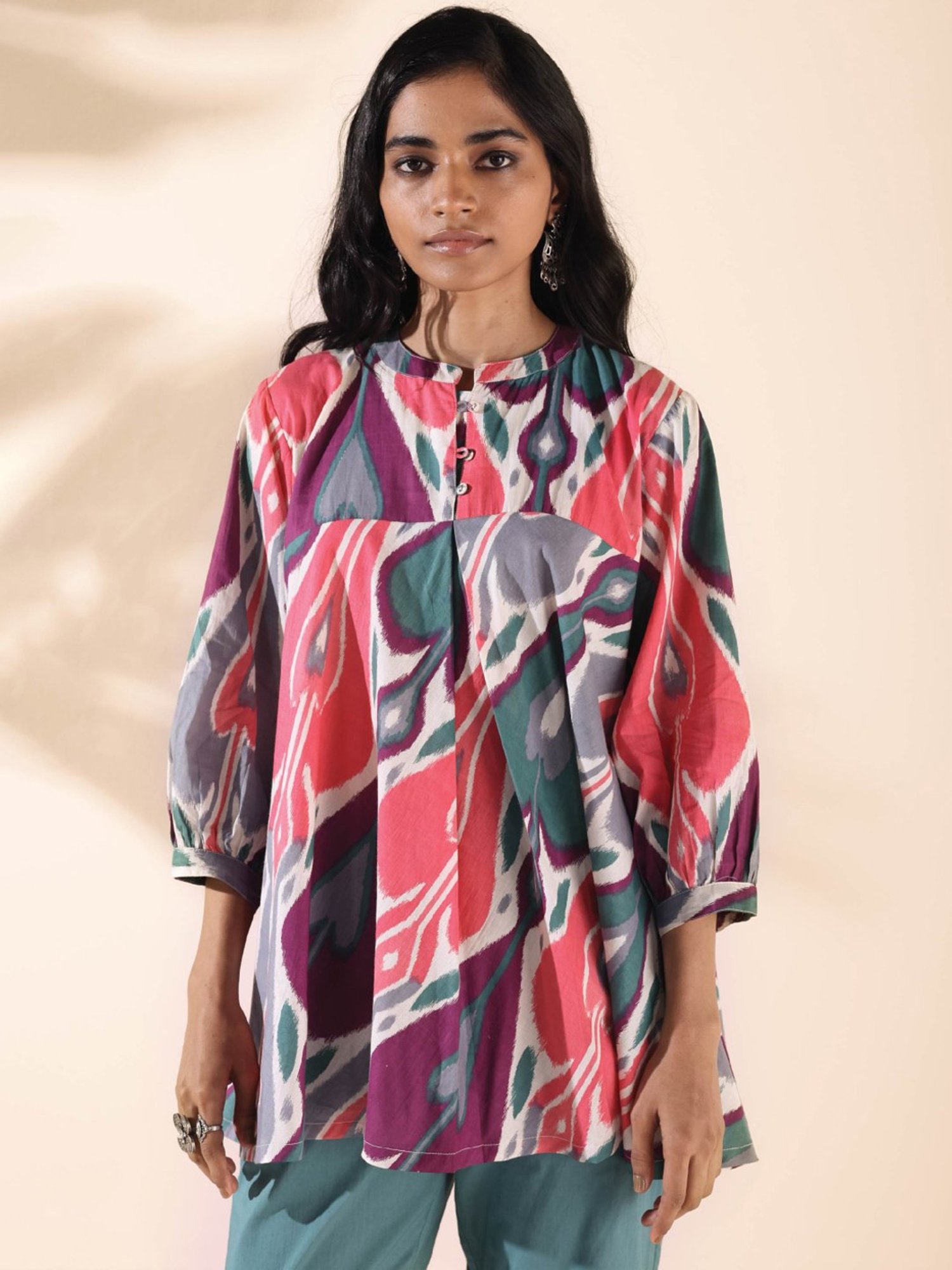 true Browns Pink & Grey Printed Top Pant Set