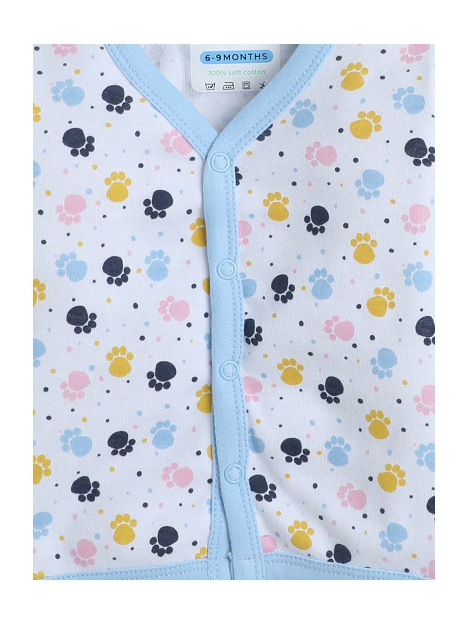 Bumzee Kids Blue & White Printed Full Sleeves Jhablas (Pack Of 3)