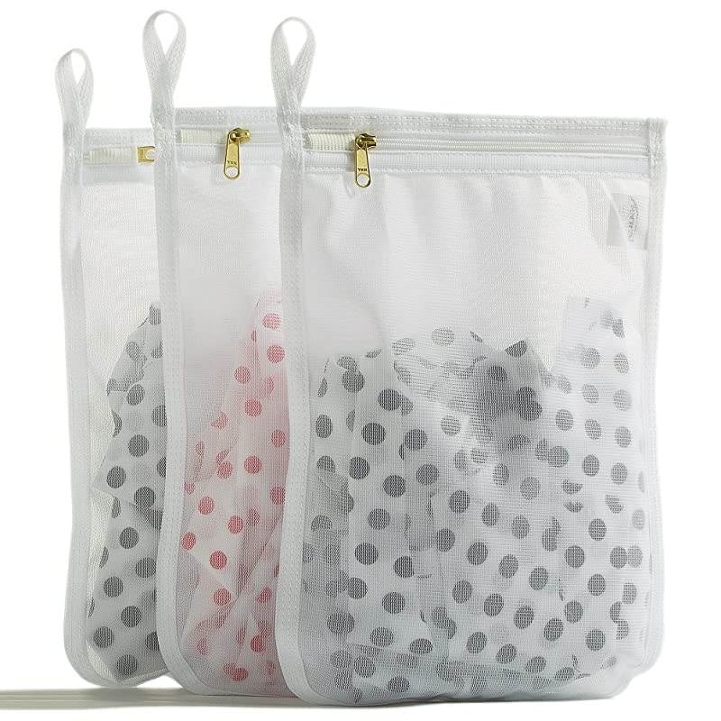 Delicates Laundry Bags Bra Fine Mesh Wash Bag for Underwear Lingerie Bra Pantyhose Socks Use YKK Zipper Have Hanger Loops Small Openings White 3 Small