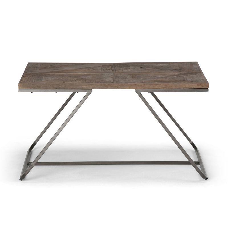 34" Camilla Solid Aged Elm Wood Square Coffee Table Distressed Java Brown Wood Inlay - WyndenHall