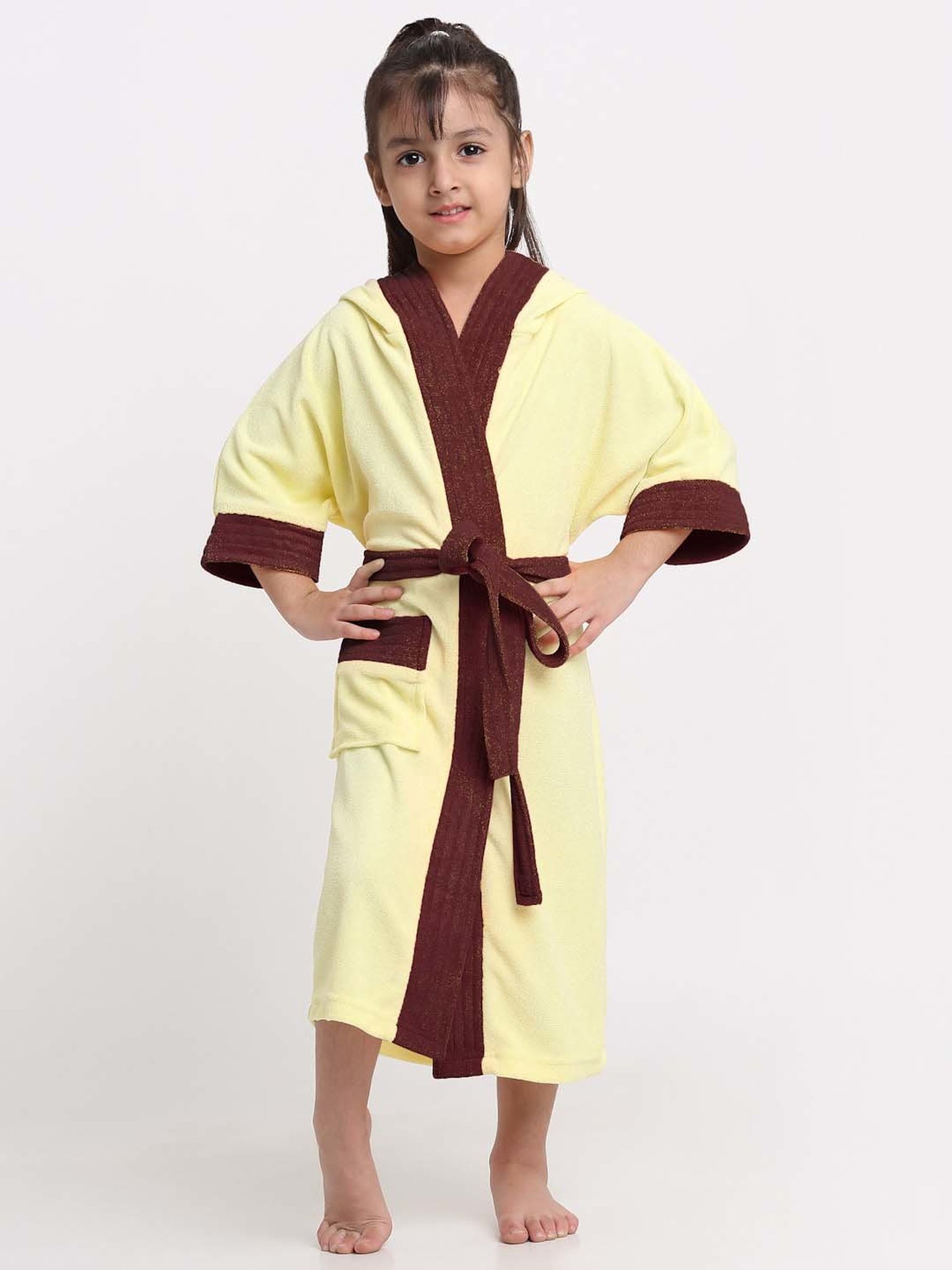 Creeva Melodious Black & Turkish Micro Terry 225 GSM Kids Hooded Bathrobe 4-5 Years With Pocket