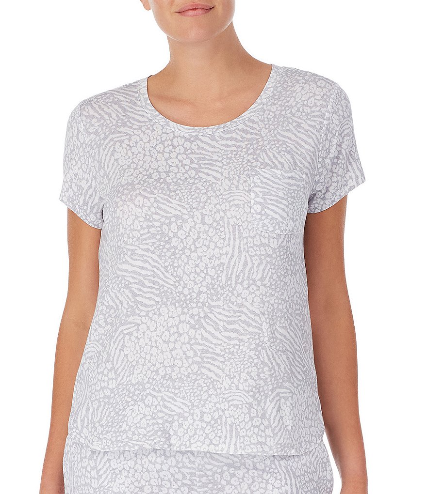 iRelax Printed Terry Knit Round Neck Short Sleeve Pajama Top